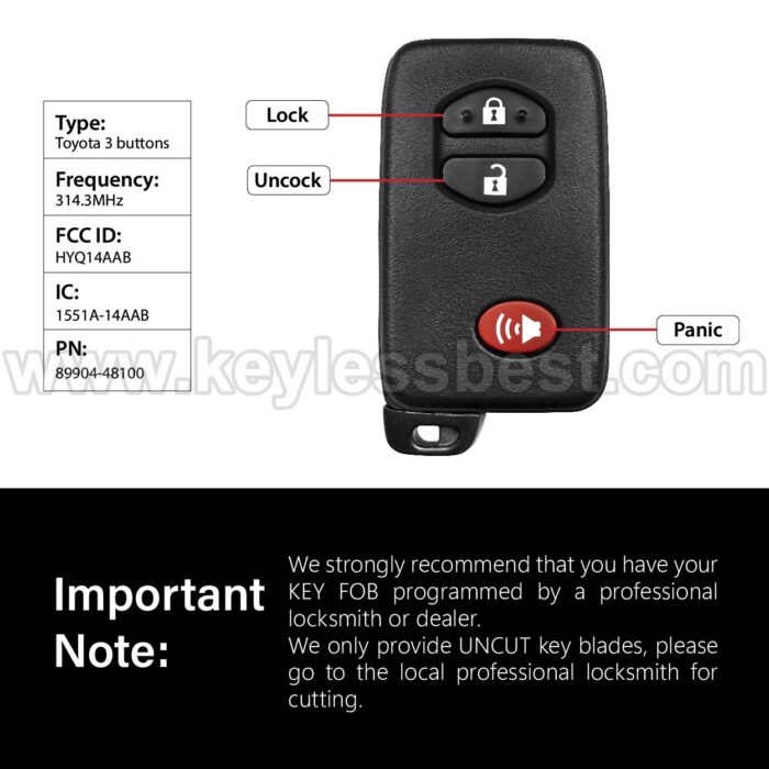 2007-2014 Toyota Highlander RAV4 Landcruiser / 3 Buttons Keyless Entry Remote / HYQ14AAB / FCCID : HYQ14AAB / PN: 89904-48100 8990448100
