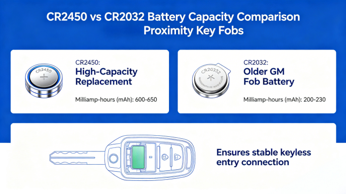 Replacement CR2450 coin cell battery for 2020-2024 Cadillac Escalade smart keyless entry remote key fob, original size replacement battery for Cadillac Escalade car key